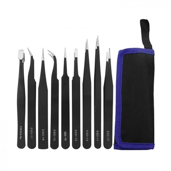Pincete ESD set 9/1 crne metalne antistatik - ALPI09
