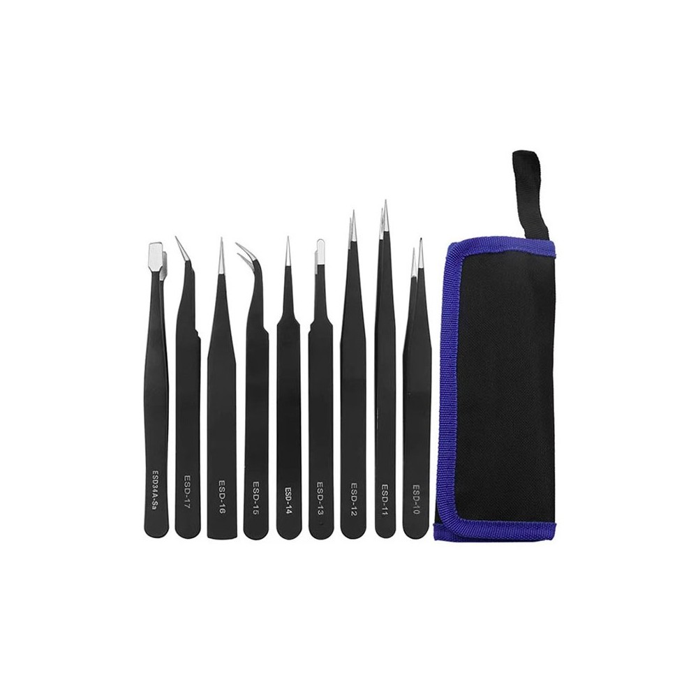 Pincete ESD set 9/1 crne metalne antistatik - ALPI09