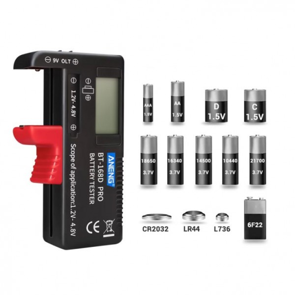 Tester  baterija 1.5V(AA,AAA,C,D), 9V, 3.7V Li-Ion - INSTBT168