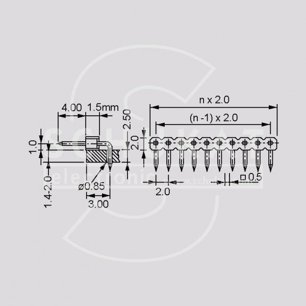 Letvica kont.muška ugao 32pin,gold  raster 2.0mm - KLMU32