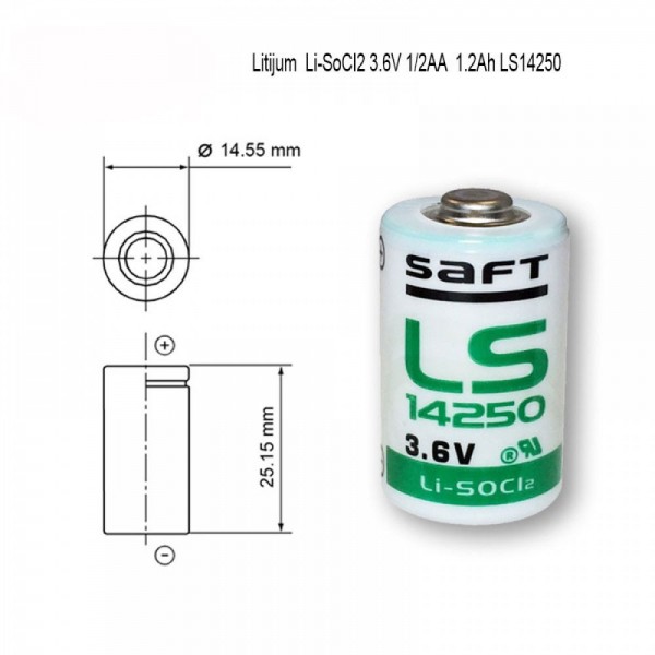 Lithium 1/2AA 3.6V 1200mAh LS14250 SAFT - BATLI-LS14250
