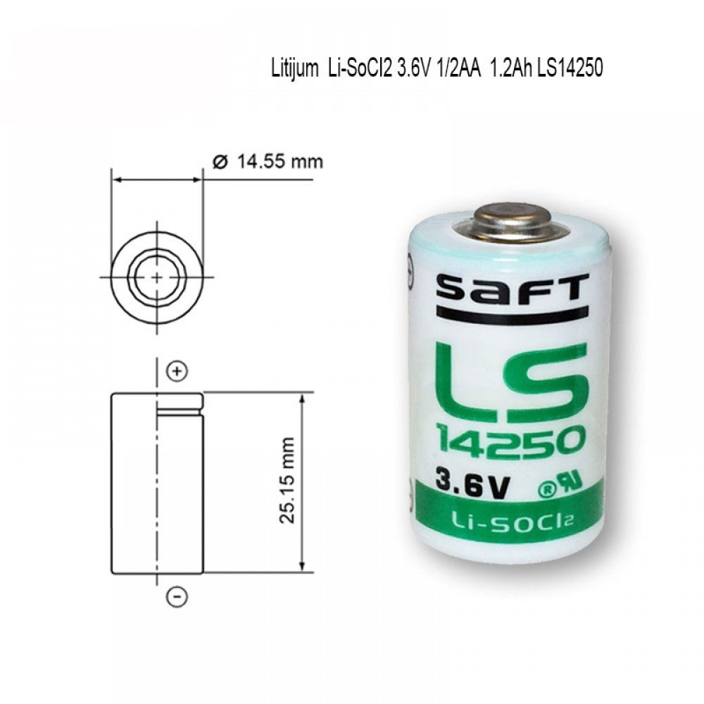 Lithium 1/2AA 3.6V 1200mAh LS14250 SAFT - BATLI-LS14250
