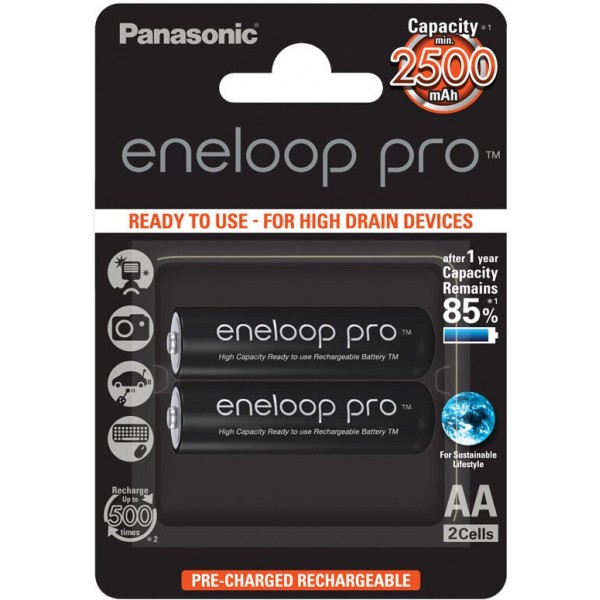 Bat.NiMh AA 1.2V 2500mAh ENELOOP 2kom. PRO black - BATMHE2000
