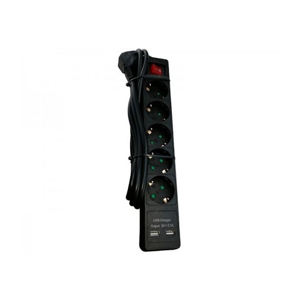 Produžni kabel 2m 5U+ prek.+2xUSB2.0 crni - MKP-2/5USB