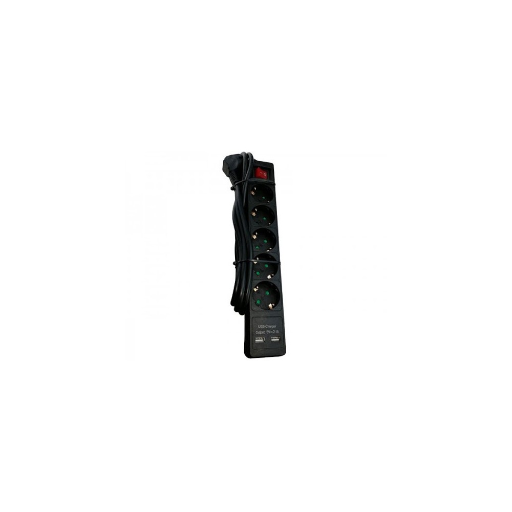 Produžni kabel 2m 5U+ prek.+2xUSB2.0 crni - MKP-2/5USB