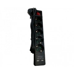 Produžni kabel 2m 5U+ prek.+2xUSB2.0 crni