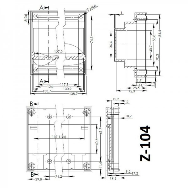 Plastična kutija za šinu,138x89x62mm - KUPZ-104