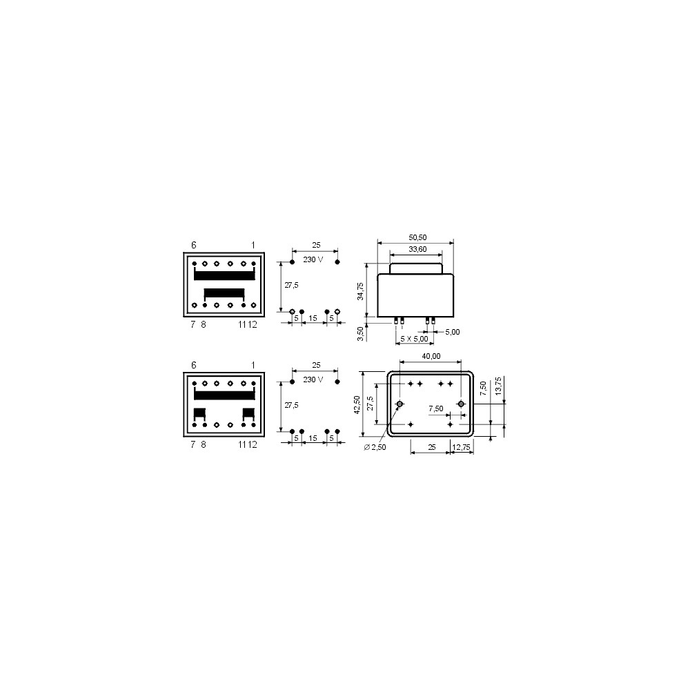 Trafo pr. 10VA 230/2X9V MT709-2 - MTP102X9