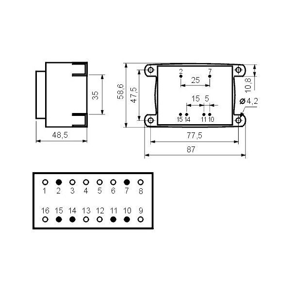 Trafo pr. 30VA  230V/2X7,5V - MTP302X7.5