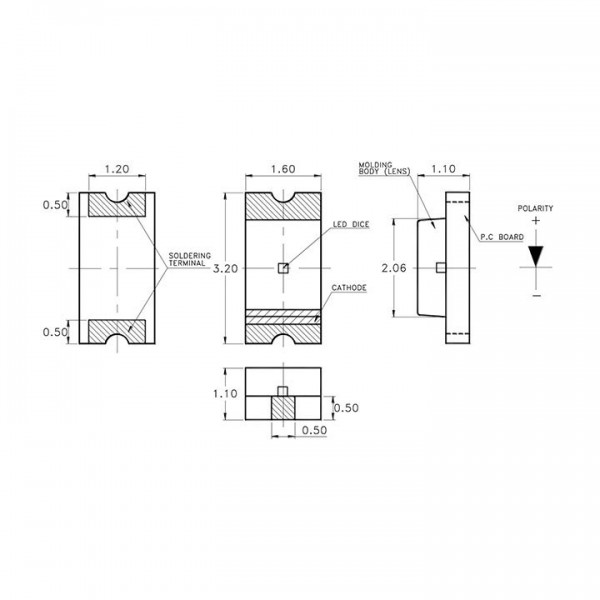 Led 1206 , 80mCd 130° C150KRKT - OLE1206-CR