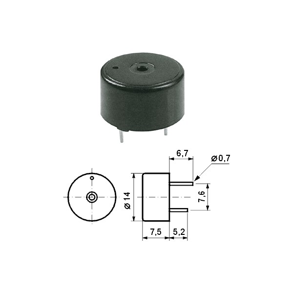 Piezo buzer  PC 12VDC 14mm 4,1 KHz 83db - BUZ2