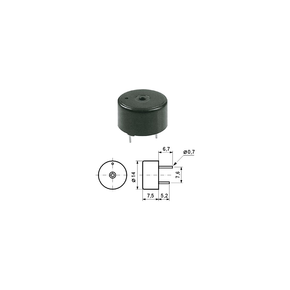 Piezo buzer  PC 12VDC 14mm 4,1 KHz 83db - BUZ2