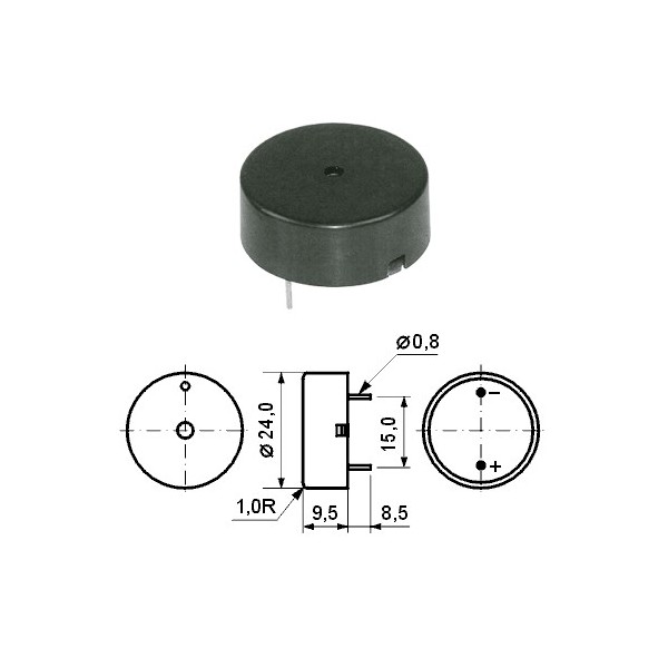 Piezo buzer  PC 1.5-30V 24mm 3KHz 80db  - BUZ4