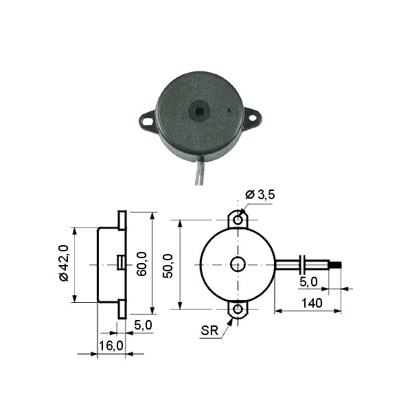Piezo buzer 42mm 3-28V 2,9KHz 90dB PK35N29WQ - BUZ6