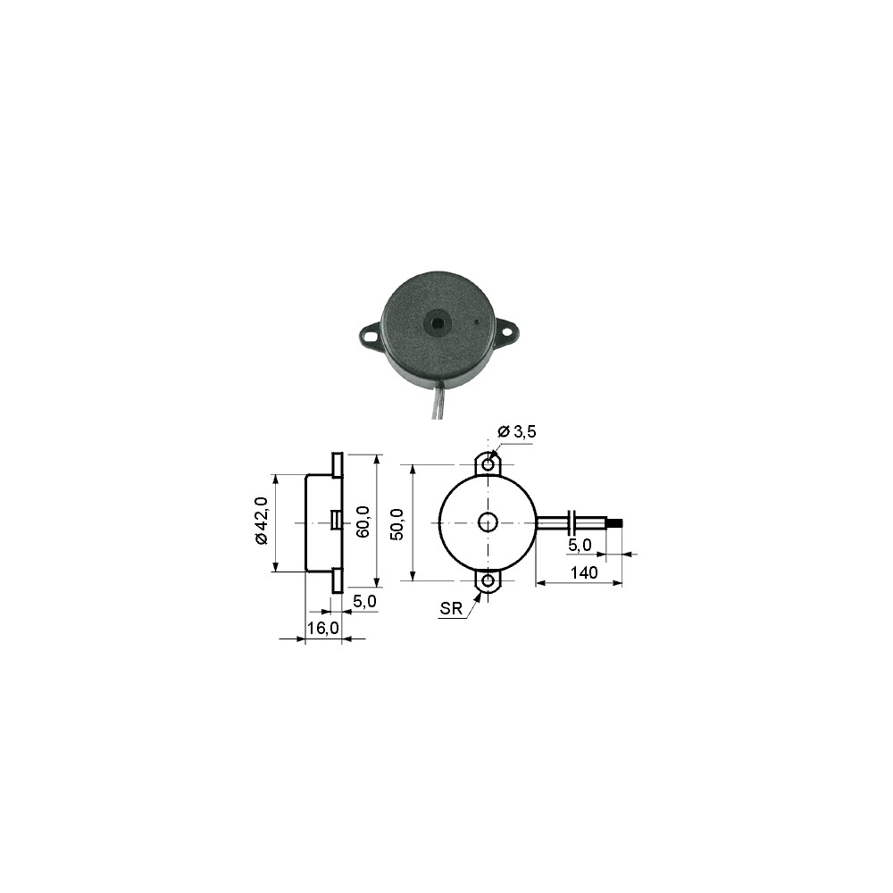 Piezo buzer 42mm 3-28V 2,9KHz 90dB PK35N29WQ - BUZ6