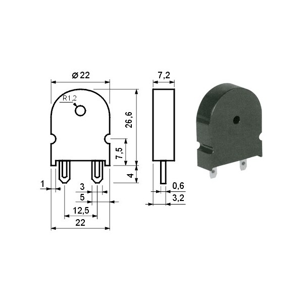 Piezo element PC 2,0 kHz 80db 22mm - BUZ8