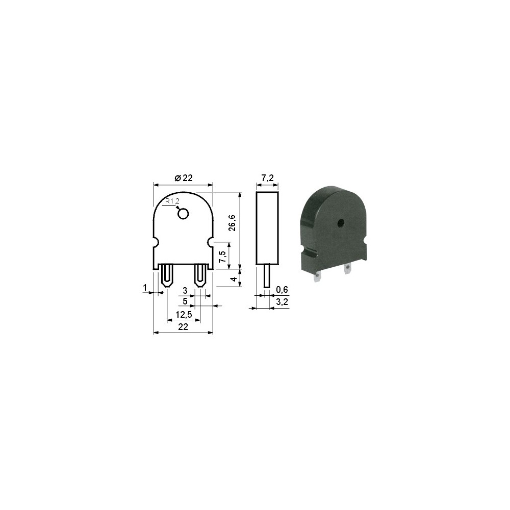 Piezo element PC 2,0 kHz 80db 22mm - BUZ8