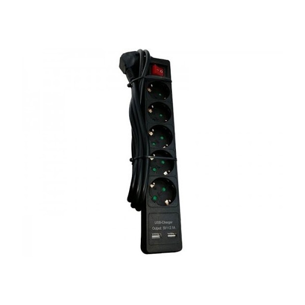 Produžni kabel 2m 5U+ prek.+2xUSB2.0 crni - MKP-2/5USB