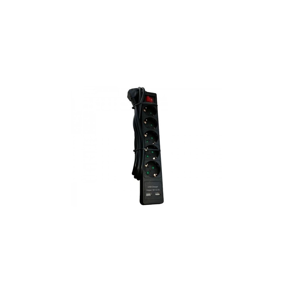 Produžni kabel 2m 5U+ prek.+2xUSB2.0 crni - MKP-2/5USB