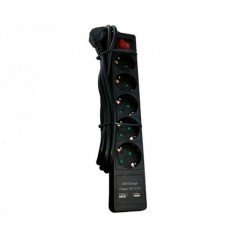 Produžni kabel 2m 5U+ prek.+2xUSB2.0 crni