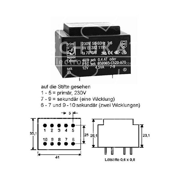 Trafo pr. 4.5VA 230V/15V - MTP4.515