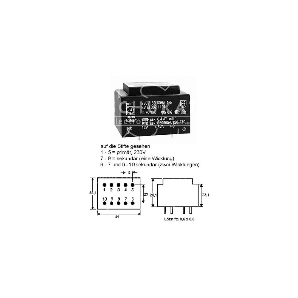 Trafo pr. 4.5VA 230V/15V - MTP4.515