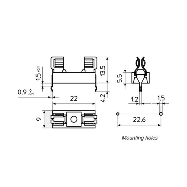 Postolje osigurača5X20mm za PCB - NO03