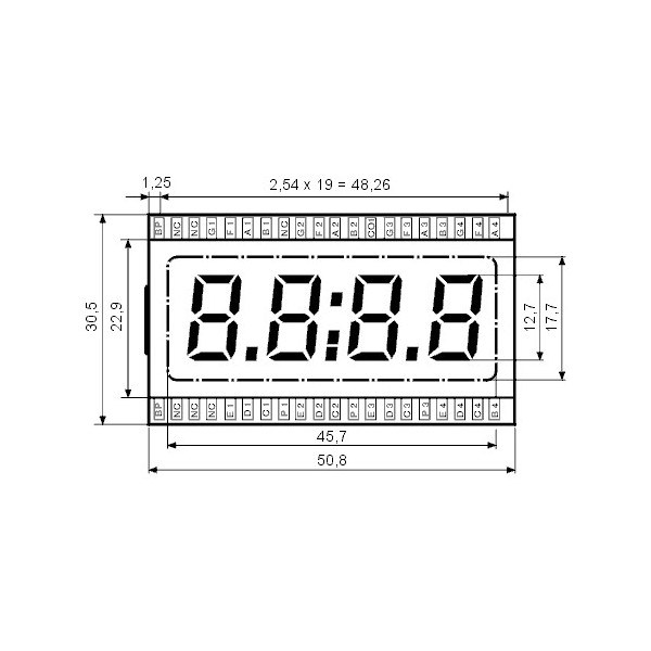 LCD Disp. 4 dig. 12.7  ,DE119-TU-30/8.4 - ODISLC119RS