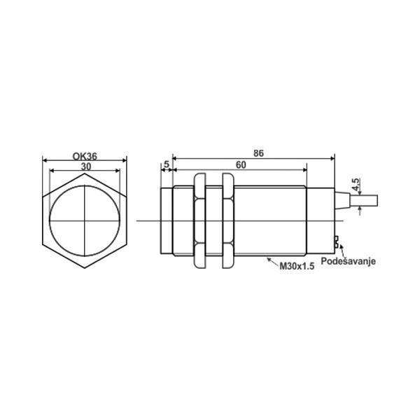 Fotoćelija Φ30mm, PNP NO+NC, < 3m 10 – 30VDC - OFCG30-3B3PC
