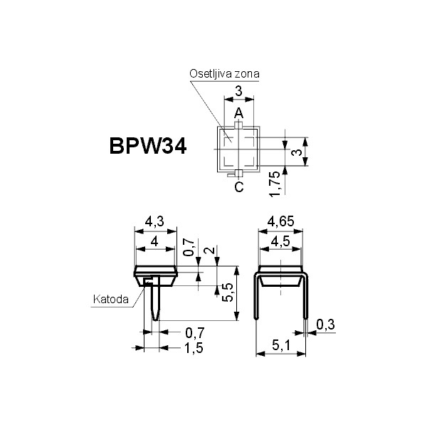 Fotodioda PIN water-clear 50MA Square - OFDBPW34
