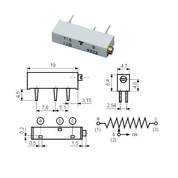 Trimer pot.T19 vi/ob 100, Vishay - POTRVI-100