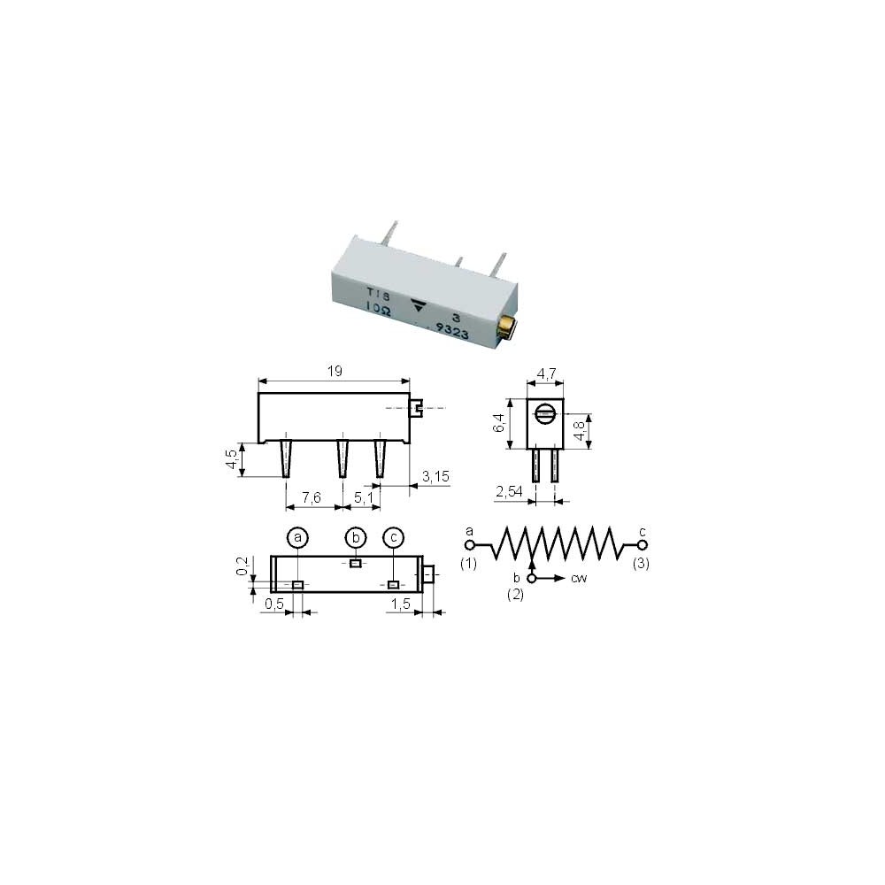 Trimer pot.T19 vi/ob 100K, Vishay - POTRVI-100K