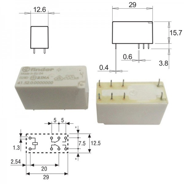 Relej 41.52.9.012.0010 (12V DC 8A, 2xM+R) - RELF4152-12VDC