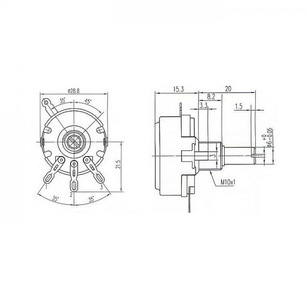 Potenciometar lin 10kΩ, 2W, Osovina Ø6x10mm - POTWTH118-10K