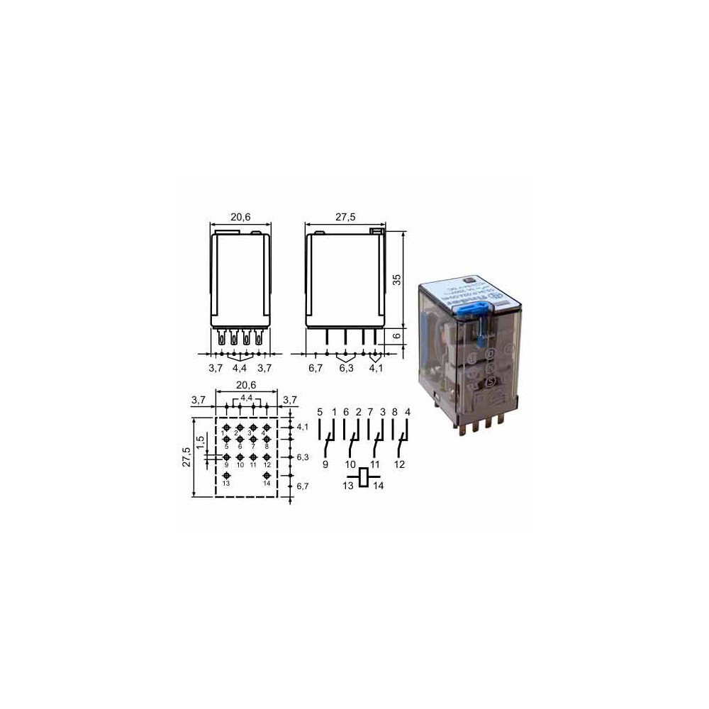 Rele Finder 24V DC 4CO,7A, 55.34.9.024 - RELF5534-24