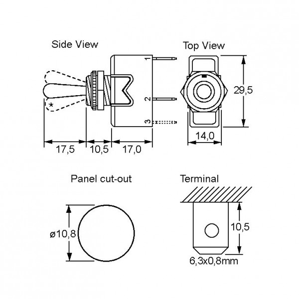 Taster kipp 16A/250V 1-pol 3-položaja (ON)-OFF-(ON)  fi=10.8mm - PREKK16T1